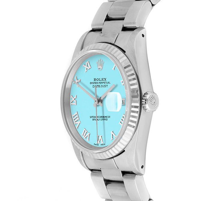 Rolex Datejust 36mm STAINLESS STEEL 16234 Tiffany Blue Dial | Roman Hour Markers | Fluted  Bezel