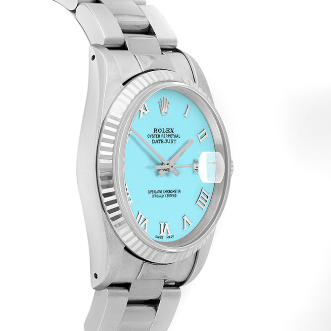 Rolex Datejust 36mm STAINLESS STEEL 16234 Tiffany Blue Dial | Roman Hour Markers | Fluted  Bezel