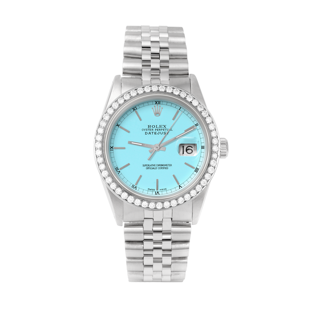 Rolex Datejust 36mm STAINLESS STEEL 16234 Tiffany Blue Dial | Stick Hour Markers | 1.8ct Diamond Bezel