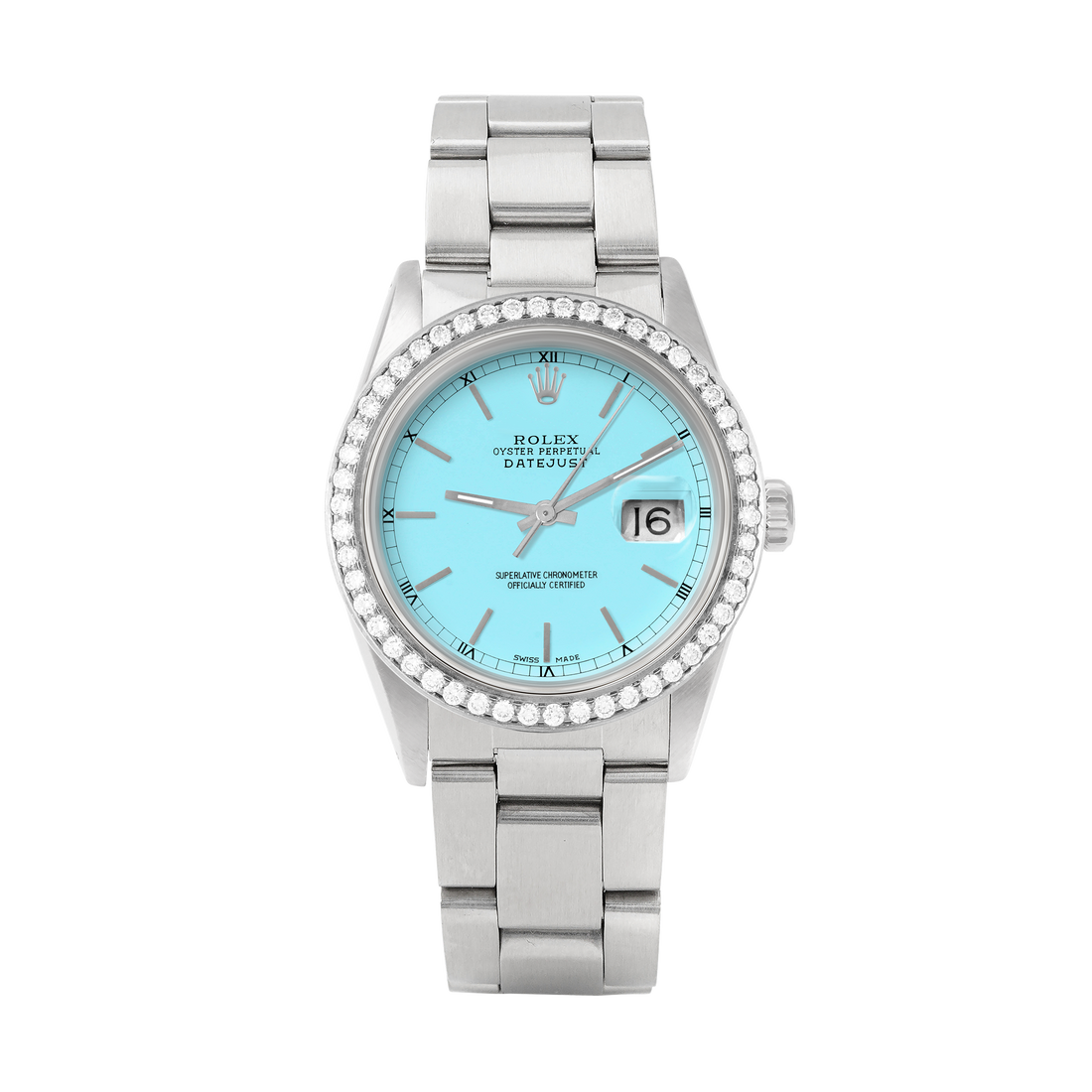 Rolex Datejust 36mm STAINLESS STEEL 16234 Tiffany Blue Dial | Stick Hour Markers, 1.8ct Diamond Bezel