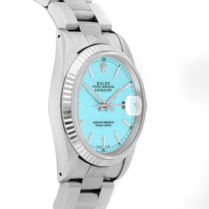 Rolex Datejust 36mm STAINLESS STEEL 16234 Tiffany blue Dial | Stick Hour Markers | Fluted  Bezel