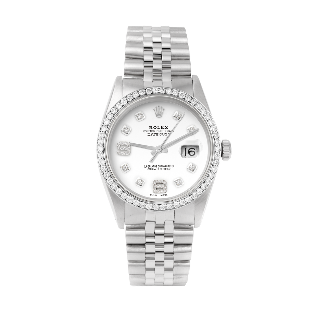 Rolex Datejust 36mm STAINLESS STEEL 16234  White  Dial | 6&9 Diamond |Diamond Hour Markers | 1 ct Diamond Bezel