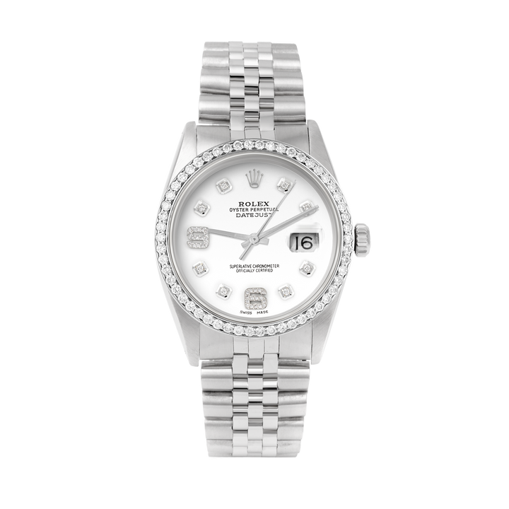 Rolex Datejust 36mm STAINLESS STEEL 16234  White  Dial | 6&9 Diamond |Diamond Hour Markers | 1 ct Diamond Bezel