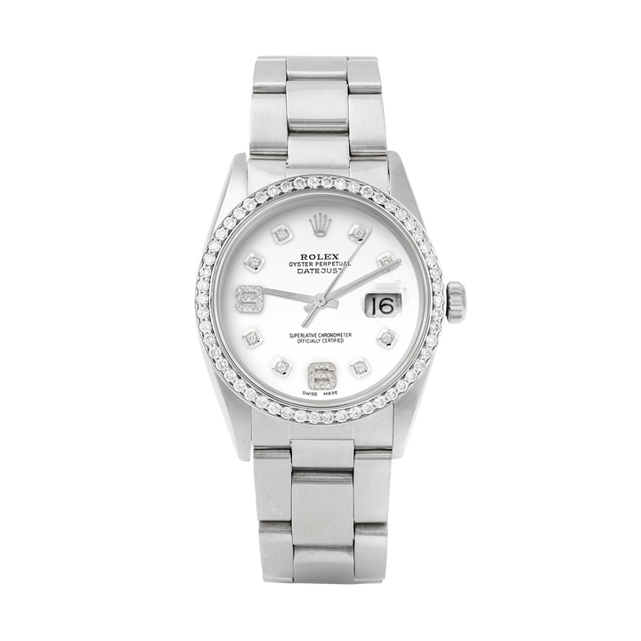 Rolex Datejust 36mm STAINLESS STEEL 16234 White  Dial | 6&9 Diamond |Diamond Hour Markers | 1 ct Diamond Bezel