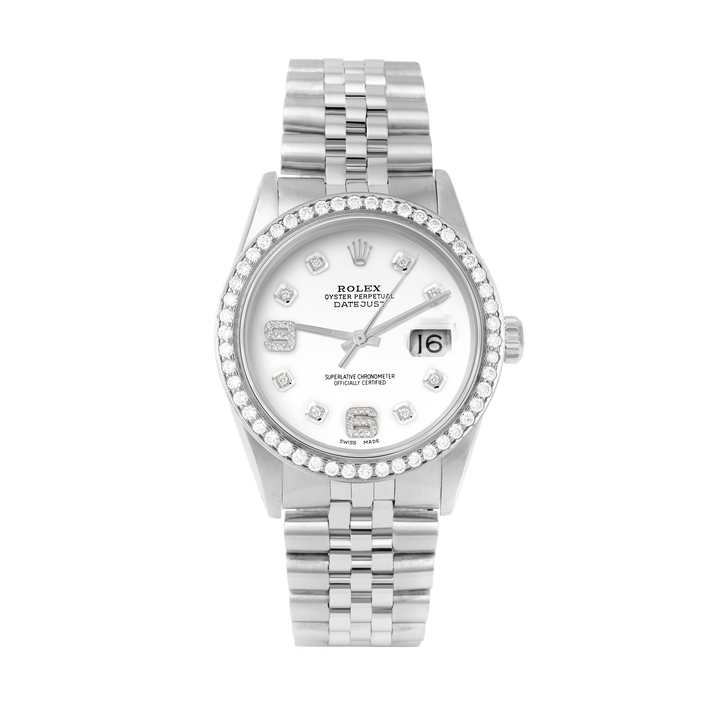 Rolex Datejust 36mm STAINLESS STEEL 16234 White Dial | 6&9 Diamond |Diamond Hour Markers | 1.8 ct Diamond Bezel