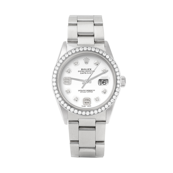 Rolex Datejust 36mm STAINLESS STEEL 16234 White Dial | 6&9 Diamond |Diamond Hour Markers | 1.8 ct Diamond Bezel