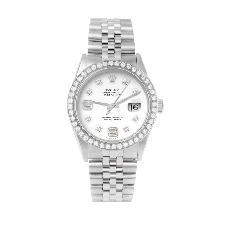 Rolex Datejust 36mm STAINLESS STEEL 16234  White  Dial | 6&9 Diamond Hour Markers | 2 ct Diamond Bezel