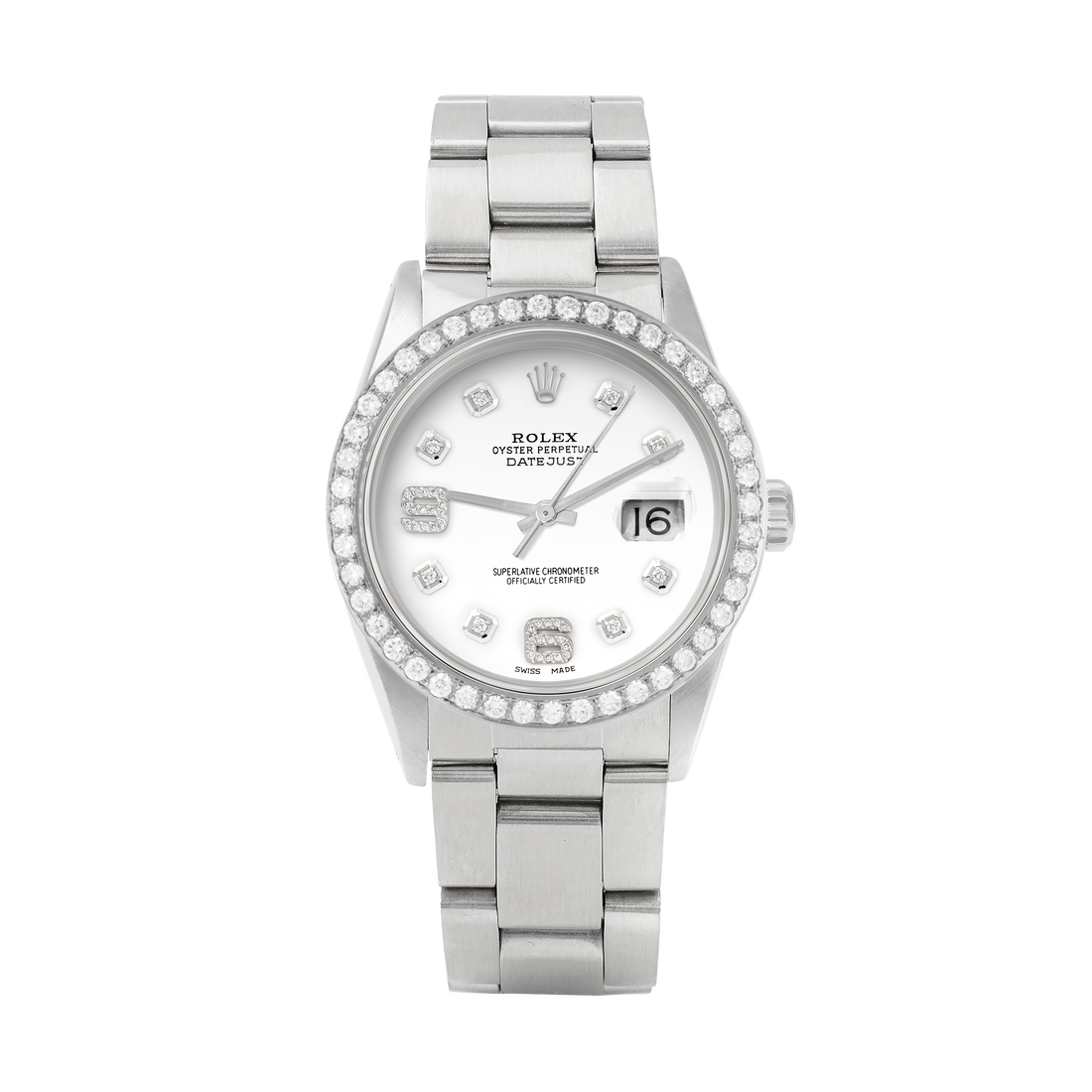 Rolex Datejust 36mm STAINLESS STEEL 16234 White  Dial | 6&9 Diamond Hour Markers | 2 ct Diamond Bezel