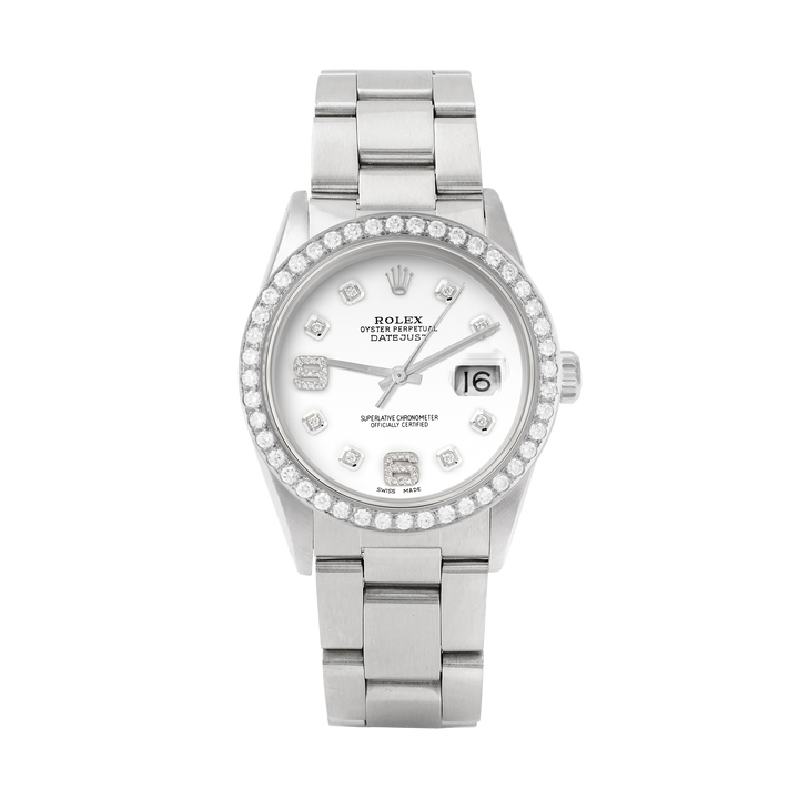 Rolex Datejust 36mm STAINLESS STEEL 16234 White  Dial | 6&9 Diamond Hour Markers | 2 ct Diamond Bezel