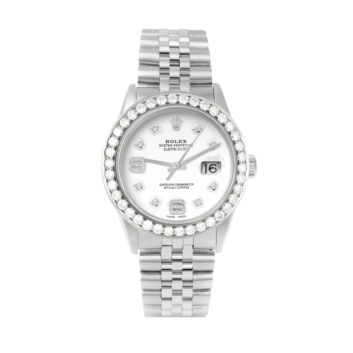 Rolex Datejust 36mm STAINLESS STEEL 16234 White Dial |6&9 Diamond Hour Markers | 2.5 ct Diamond Bezel