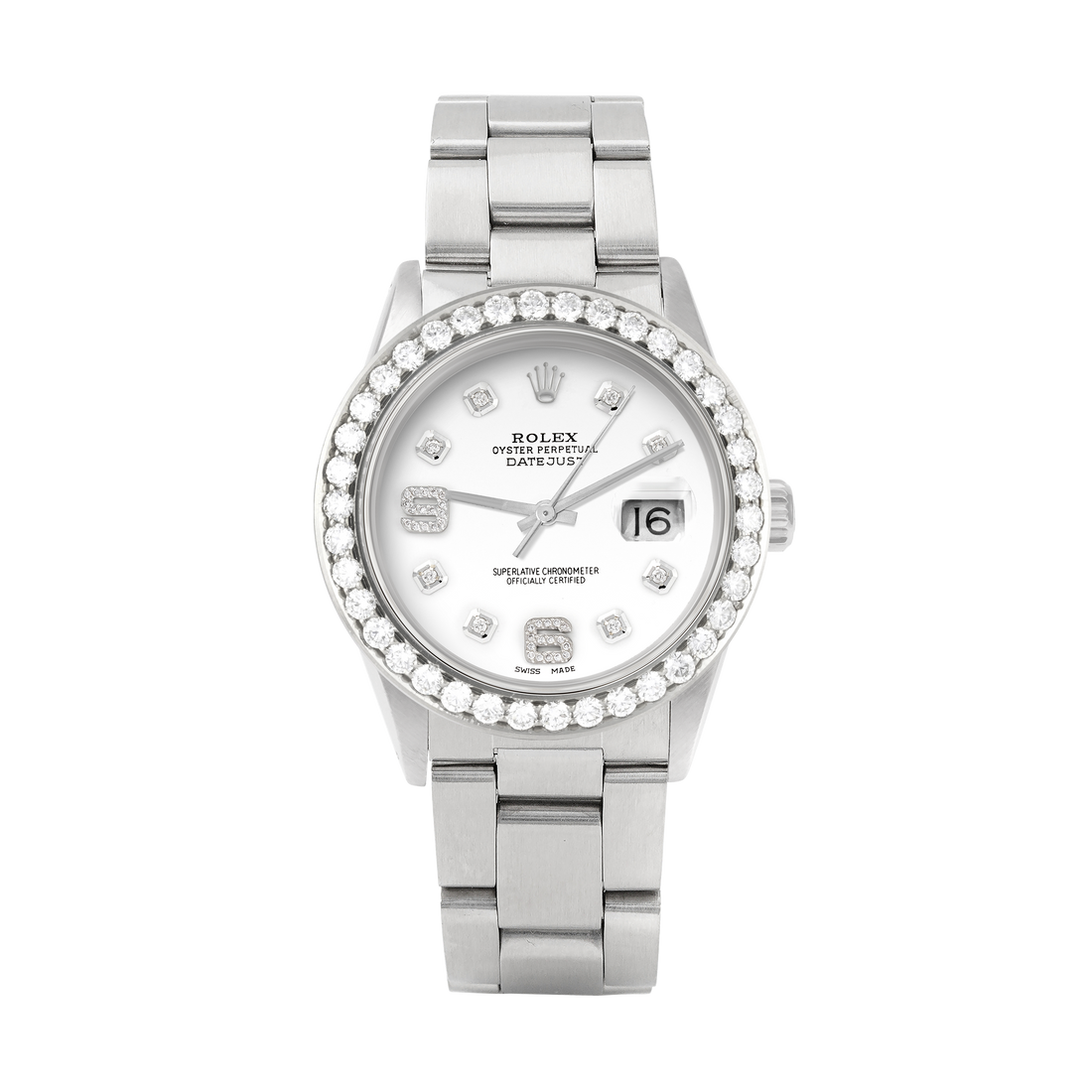 Rolex Datejust 36mm STAINLESS STEEL 16234 White Dial |6&9 Diamond Hour Markers | 2.5 ct Diamond Bezel