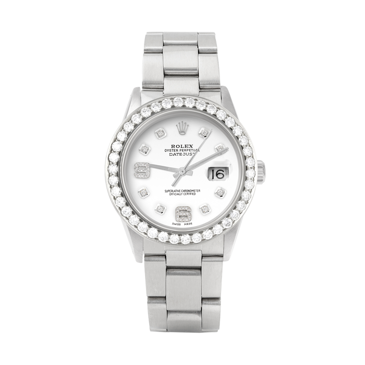 Rolex Datejust 36mm STAINLESS STEEL 16234 White Dial |6&9 Diamond Hour Markers | 2.5 ct Diamond Bezel