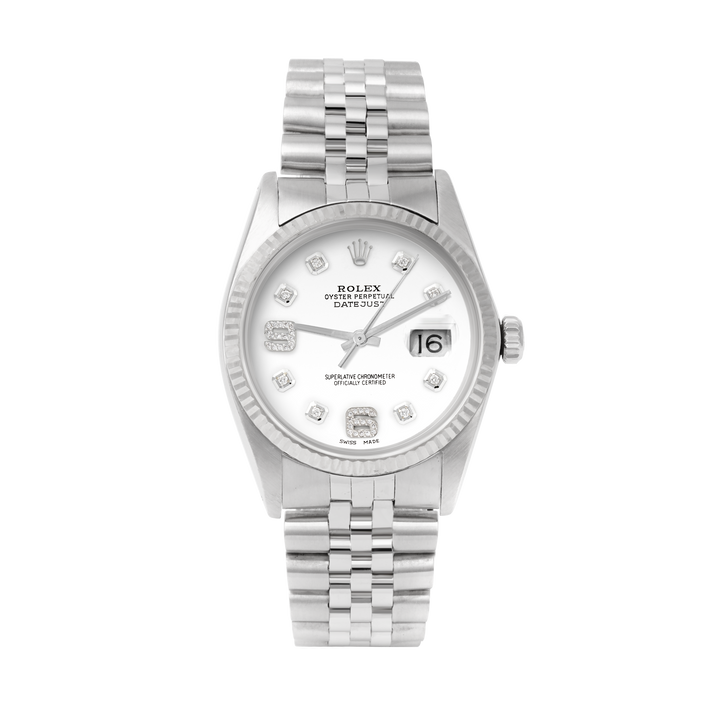 Rolex Datejust 36mm STAINLESS STEEL 16234  White Dial | 6&9 Diamond | Fluted Bazel