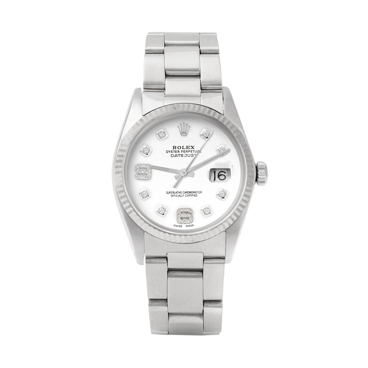 Rolex Datejust 36mm STAINLESS STEEL 16234 White Dial| 6&9 Diamond | Fluted bazel