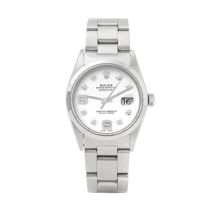 Rolex Datejust 36mm STAINLESS STEEL 16234 White Dial | 6&9 Diamond | Smooth Bazel