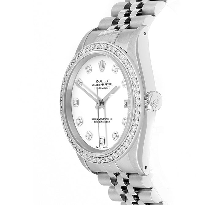 Rolex Datejust 36mm STAINLESS STEEL 16234 White Dial | Diamond Hour Markers, 1ct Diamond Bezel
