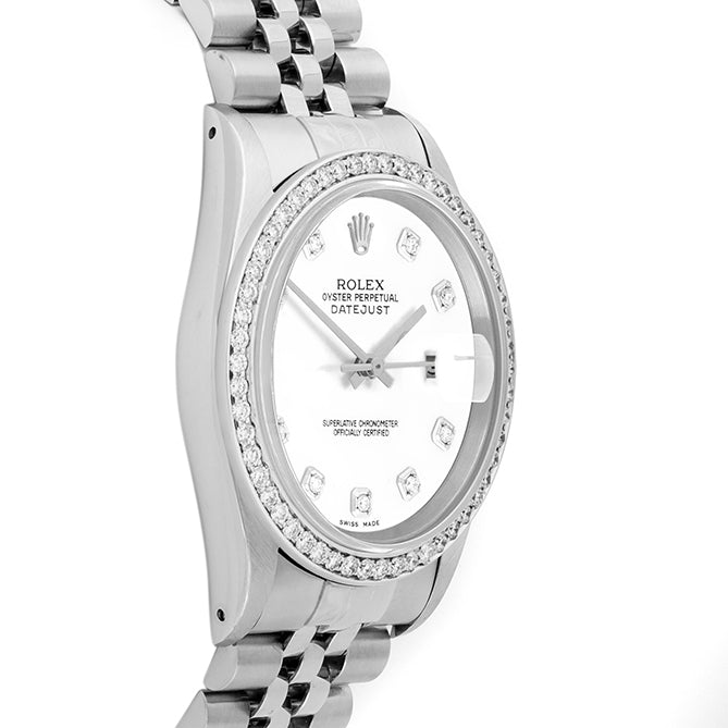 Rolex Datejust 36mm STAINLESS STEEL 16234 White Dial | Diamond Hour Markers, 1ct Diamond Bezel