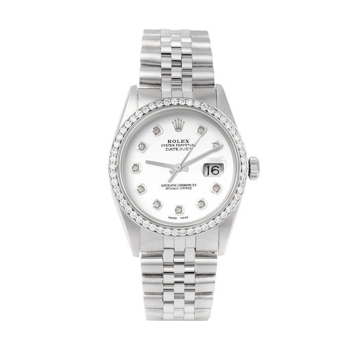 Rolex Datejust 36mm STAINLESS STEEL 16234 White Dial | Diamond Hour Markers, 1ct Diamond Bezel