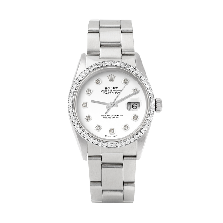 Rolex Datejust 36mm STAINLESS STEEL 16234 White Dial | Diamond Hour Markers, 1ct Diamond Bezel