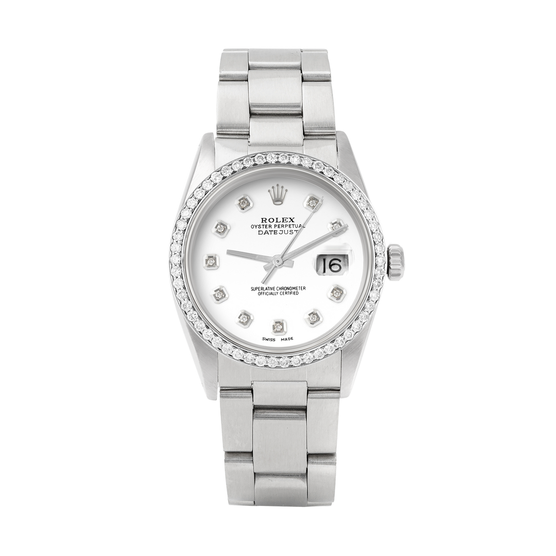 Rolex Datejust 36mm STAINLESS STEEL 16234 White  Dial | Diamond Hour Markers | 1 ct Diamond Bezel