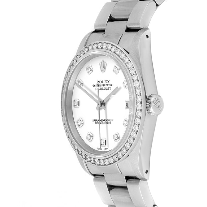 Rolex Datejust 36mm STAINLESS STEEL 16234 White   Dial | Diamond Hour Markers, 1.8 ct Diamond Bezel
