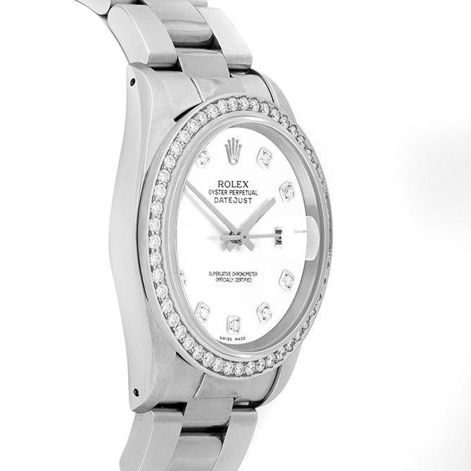 Rolex Datejust 36mm STAINLESS STEEL 16234 White   Dial | Diamond Hour Markers, 1.8 ct Diamond Bezel