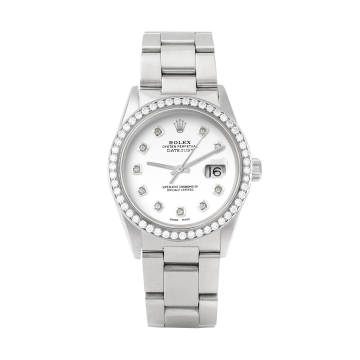 Rolex Datejust 36mm STAINLESS STEEL 16234 White   Dial | Diamond Hour Markers, 1.8 ct Diamond Bezel