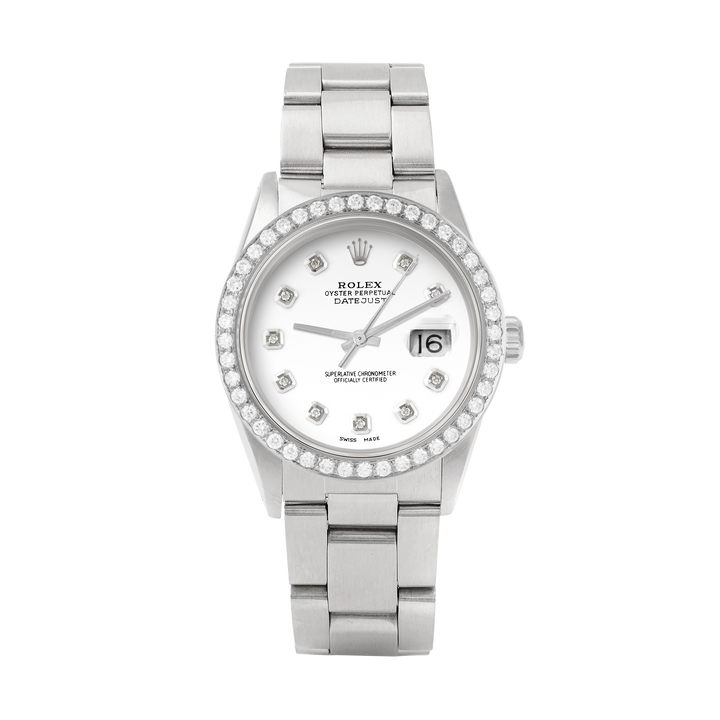 Rolex Datejust 36mm STAINLESS STEEL 16234 White Dial | Diamond Hour Markers, 2 ct Diamond Bezel