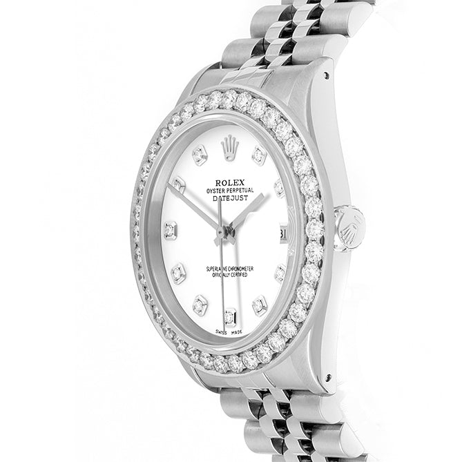 Rolex Datejust 36mm STAINLESS STEEL 16234 White  Dial | Diamond Hour Markers | 2.5 ct Diamond Bezel