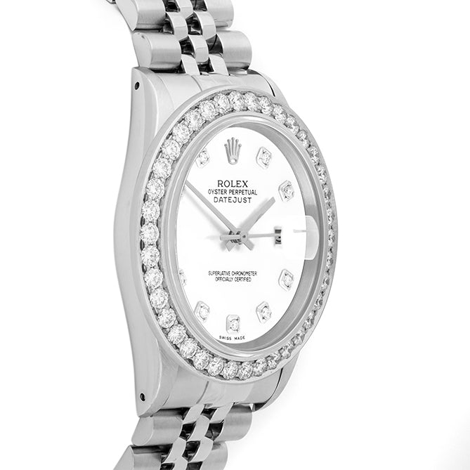 Rolex Datejust 36mm STAINLESS STEEL 16234 White  Dial | Diamond Hour Markers | 2.5 ct Diamond Bezel