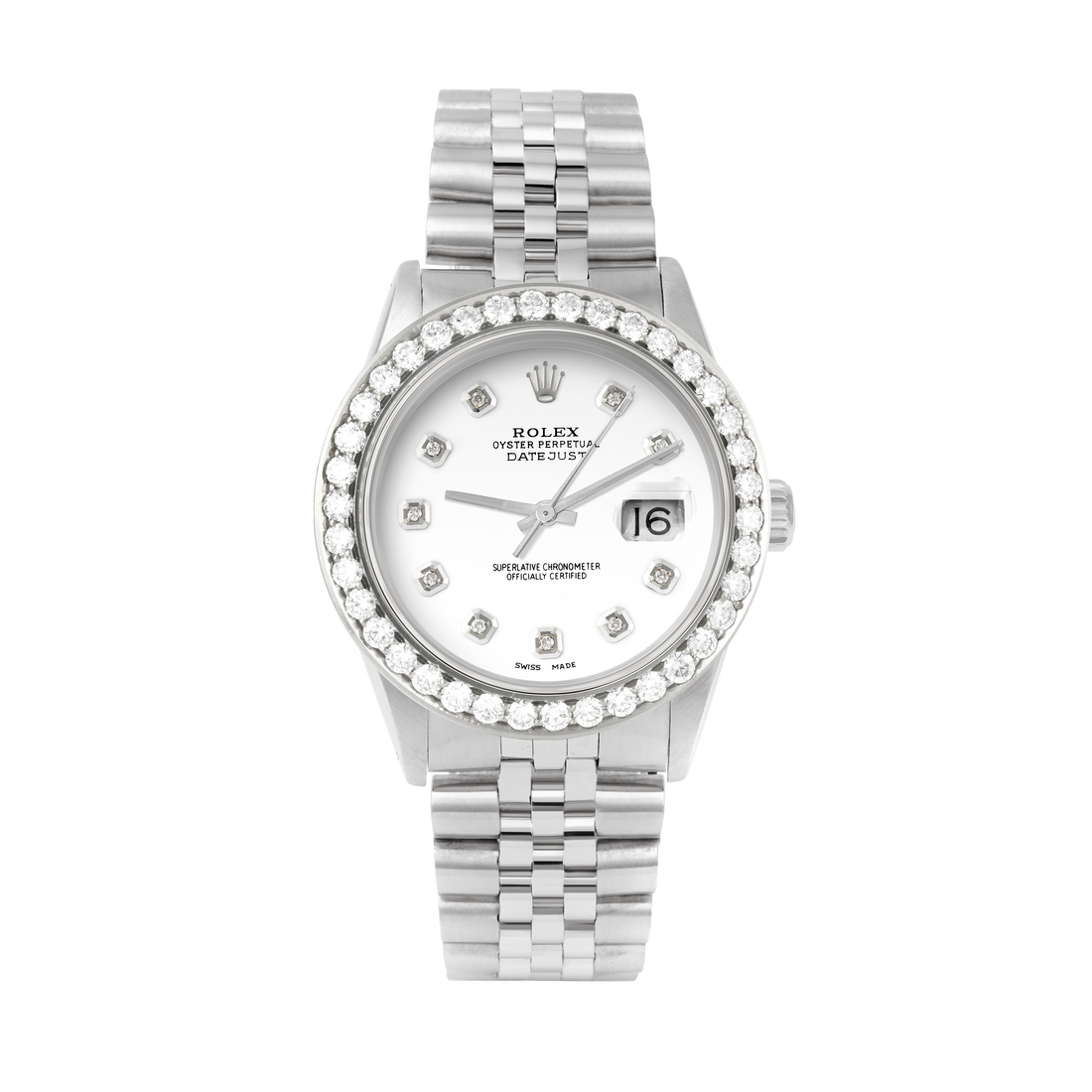 Rolex Datejust 36mm STAINLESS STEEL 16234 White  Dial | Diamond Hour Markers | 2.5 ct Diamond Bezel