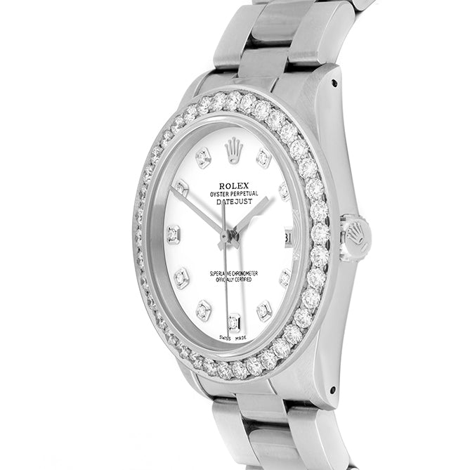 Rolex Datejust 36mm STAINLESS STEEL 16234  White  Dial | Diamond Hour Markers | 2.5 ct Diamond Bezel