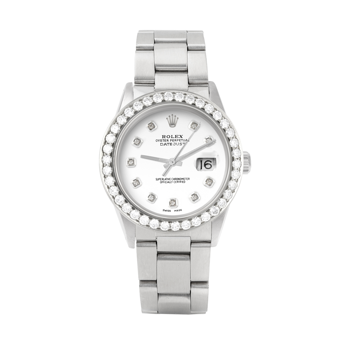Rolex Datejust 36mm STAINLESS STEEL 16234  White  Dial | Diamond Hour Markers | 2.5 ct Diamond Bezel