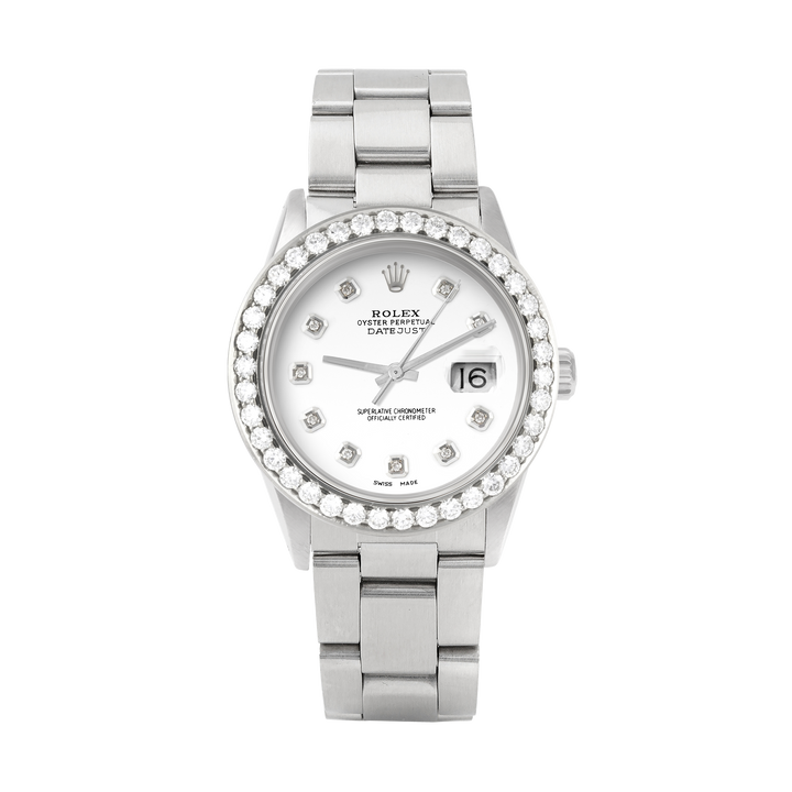 Rolex Datejust 36mm STAINLESS STEEL 16234  White  Dial | Diamond Hour Markers | 2.5 ct Diamond Bezel