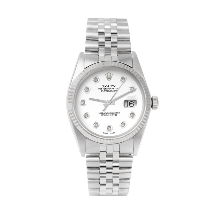Rolex Datejust 36mm STAINLESS STEEL 16234 White Dial | Diamond Hour Markers | Fluted Bezel