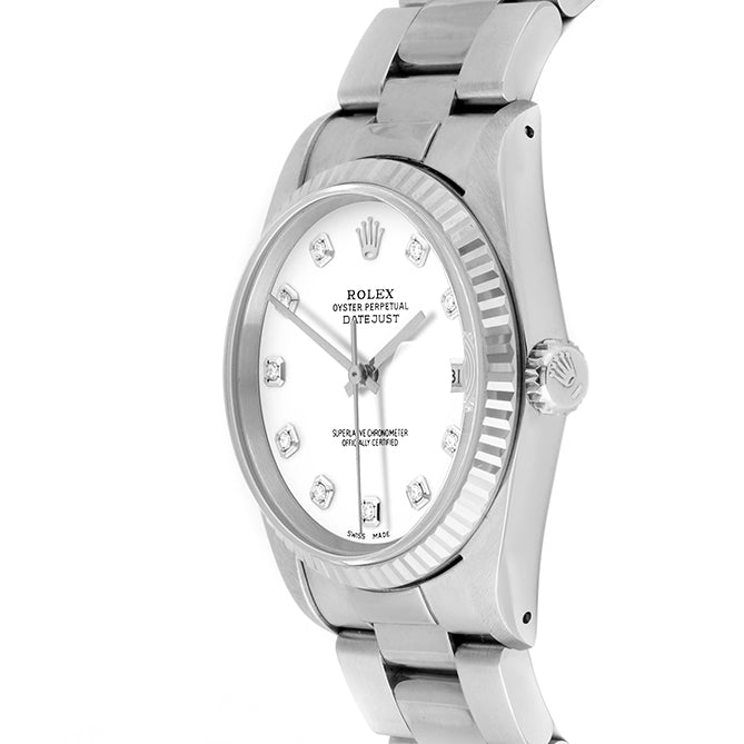 Rolex Datejust 36mm STAINLESS STEEL 16234 White Dial | Diamond Hour Markers | Fluted Bezel