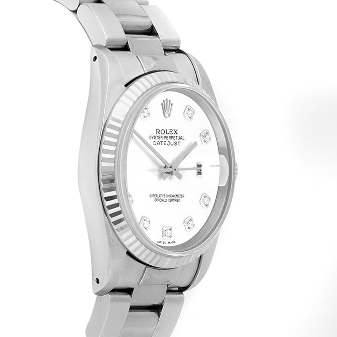 Rolex Datejust 36mm STAINLESS STEEL 16234 White Dial | Diamond Hour Markers | Fluted Bezel
