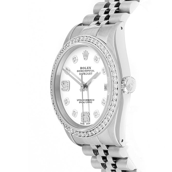 Rolex Datejust 36mm STAINLESS STEEL 16234  White  Dial | 6&9 Diamond |Diamond Hour Markers | 1 ct Diamond Bezel