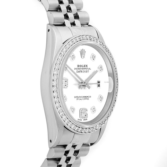 Rolex Datejust 36mm STAINLESS STEEL 16234  White  Dial | 6&9 Diamond |Diamond Hour Markers | 1 ct Diamond Bezel