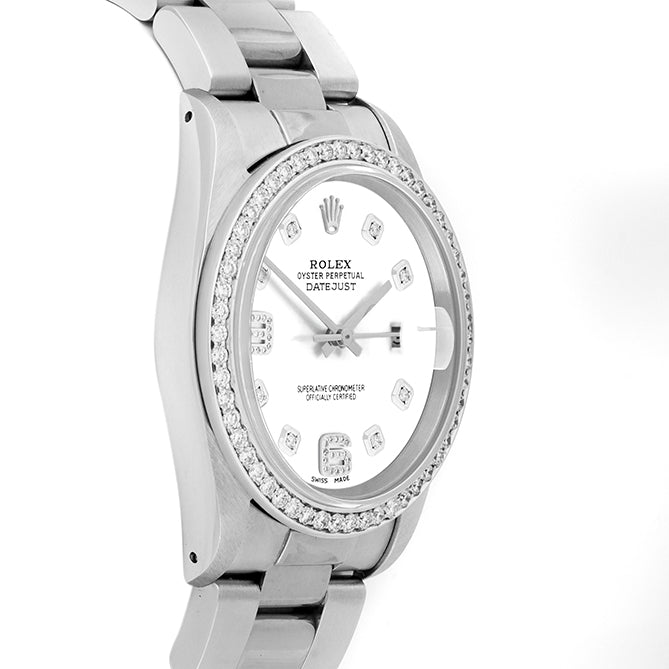 Rolex Datejust 36mm STAINLESS STEEL 16234 White  Dial | 6&9 Diamond |Diamond Hour Markers | 1 ct Diamond Bezel