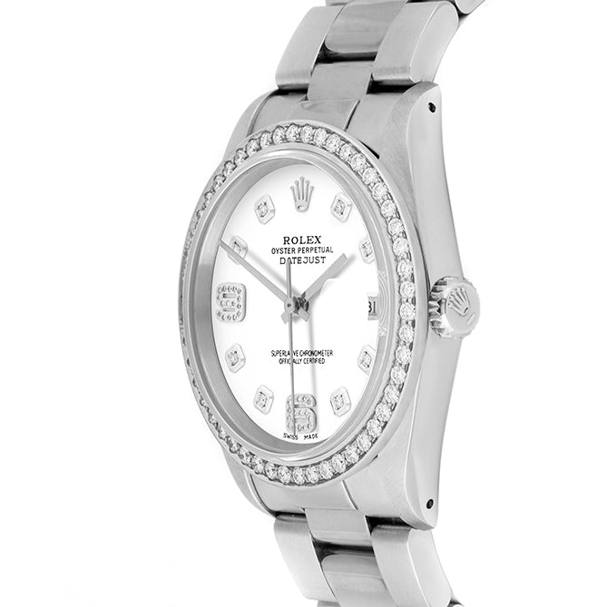 Rolex Datejust 36mm STAINLESS STEEL 16234 White Dial | 6&9 Diamond |Diamond Hour Markers | 1.8 ct Diamond Bezel