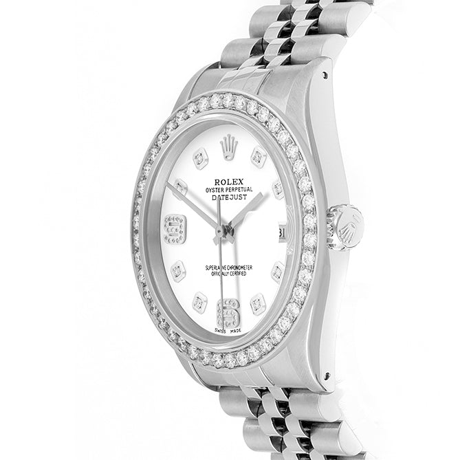Rolex Datejust 36mm STAINLESS STEEL 16234  White  Dial | 6&9 Diamond Hour Markers | 2 ct Diamond Bezel