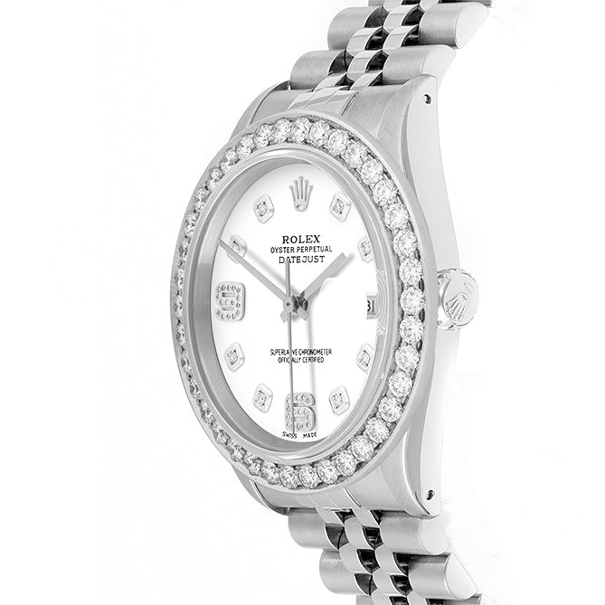 Rolex Datejust 36mm STAINLESS STEEL 16234 White Dial |6&9 Diamond Hour Markers | 2.5 ct Diamond Bezel