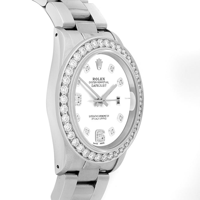 Rolex Datejust 36mm STAINLESS STEEL 16234 White Dial |6&9 Diamond Hour Markers | 2.5 ct Diamond Bezel