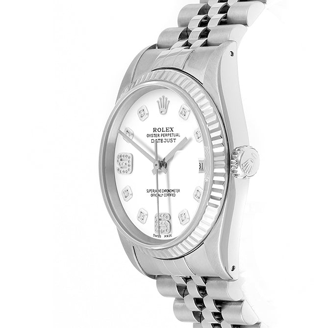 Rolex Datejust 36mm STAINLESS STEEL 16234  White Dial | 6&9 Diamond | Fluted Bazel