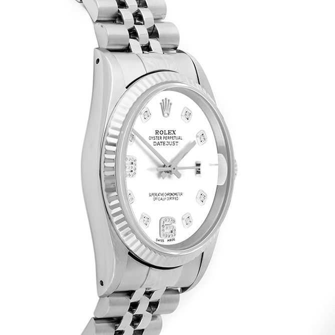 Rolex Datejust 36mm STAINLESS STEEL 16234  White Dial | 6&9 Diamond | Fluted Bazel