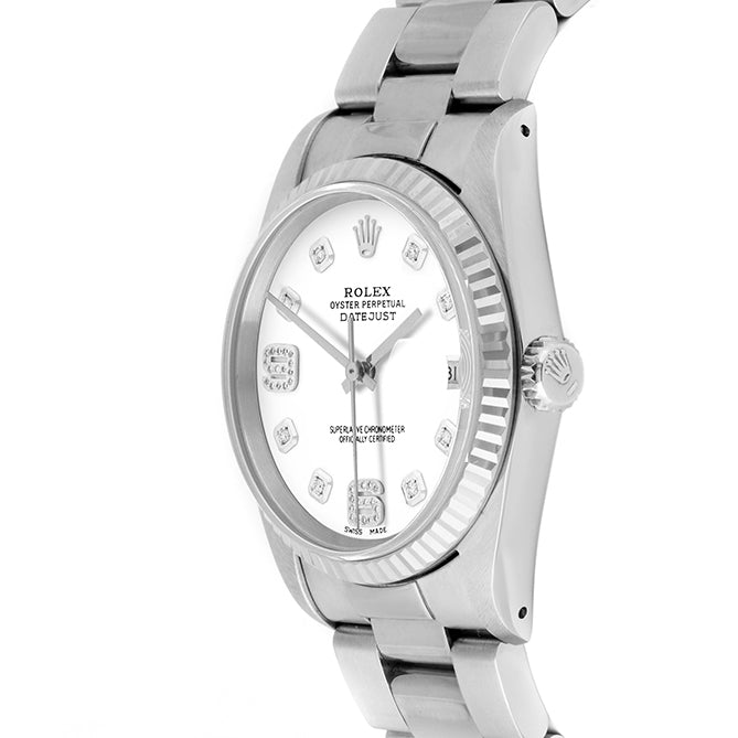 Rolex Datejust 36mm STAINLESS STEEL 16234 White Dial| 6&9 Diamond | Fluted bazel