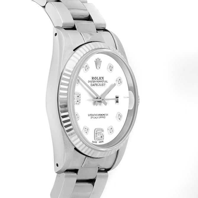 Rolex Datejust 36mm STAINLESS STEEL 16234 White Dial| 6&9 Diamond | Fluted bazel
