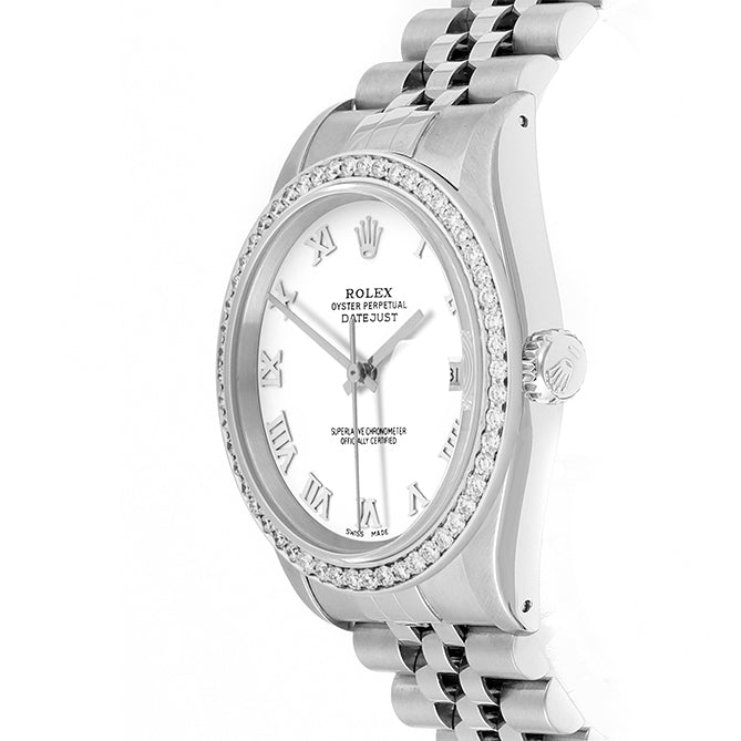 Rolex Datejust 36mm STAINLESS STEEL 16234 White  Dial | Roman Hour Markers | 1 ct Diamond Bezel