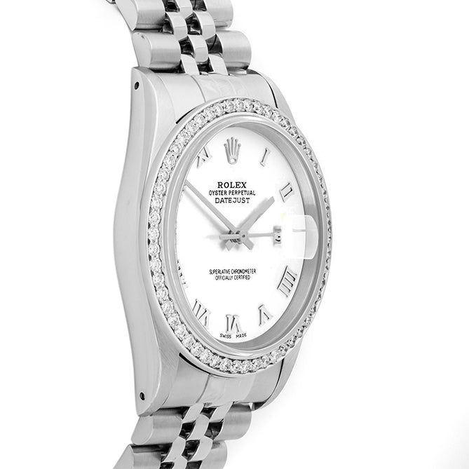 Rolex Datejust 36mm STAINLESS STEEL 16234 White  Dial | Roman Hour Markers | 1 ct Diamond Bezel